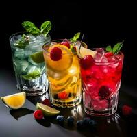 fresco cocktail con ghiaccio Limone lime e frutta. alto qualità. ai generativo foto