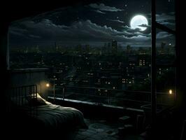 ore notturne nel il città e il Luna. alto qualità. ai generativo foto
