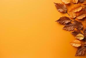 autunno le foglie arancia sfondo colorato trame. ai generato foto