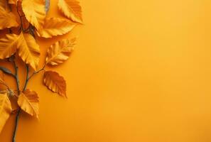 autunno le foglie su arancia sfondo con copia spazio. ai generato foto