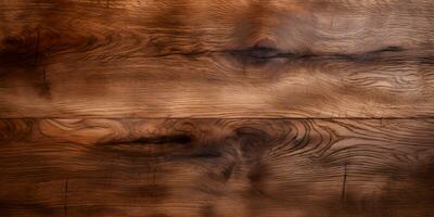 vicino su buio legna struttura. noce di legno sfondo. Marrone tavolo o pavimento. modello per tavola e di legno parete. vecchio legna tavole per Vintage ▾ scrivania, superficie e parquet. natura pannello ai generativo foto