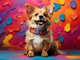 contento cane con colorato sfondo ai creare foto