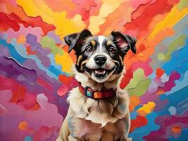 contento cane con colorato sfondo ai creare foto