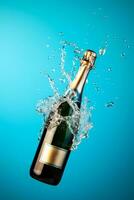 Champagne bottiglia popping con gioia isolato su un' pendenza sfondo foto