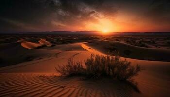 tramonto al di sopra di il maestoso sabbia dune, un' tranquillo scena di bellezza generato di ai foto