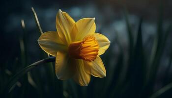 vivace giallo fiore testa nel prato, vicino su di natura bellezza generato di ai foto