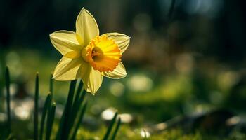 un' vivace giallo margherita fiori nel il incolto prato generato di ai foto