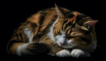 carino felino gattino con a strisce pelliccia, seduta e fissando scherzosamente generato di ai foto