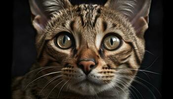 carino gattino fissando, soffice pelliccia, a strisce, giocoso, piccolo, vicino su generato di ai foto