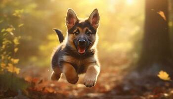 carino cucciolo giocando all'aperto, godendo il bellezza di natura generato di ai foto