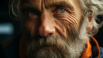 un' saggio, fiducioso anziano uomo con grigio capelli e barba generato di ai foto
