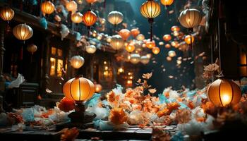 raggiante lanterne illuminare il notte, festeggiare tradizionale inverno festival generato di ai foto