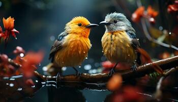 un' carino piccolo uccello perching su un' ramo, circondato di natura generato di ai foto