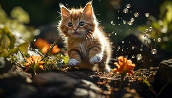 carino gattino giocando nel il erba, godendo natura bellezza generato di ai foto