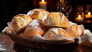 fatti in casa dolce ciambella su di legno piatto, pronto per mangiare indulgenza generato di ai foto