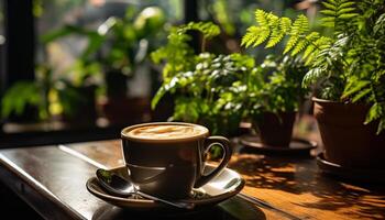 freschezza nel un' tazza, calore e rilassamento, caffè rompere all'aperto generato di ai foto