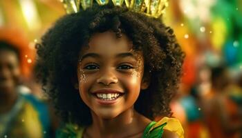 sorridente africano ragazza, gioioso celebrazione, carino ritratto, allegro felicità generato di ai foto