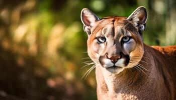 carino felino fissando, a strisce pelliccia, nel naturale bellezza, all'aperto generato di ai foto