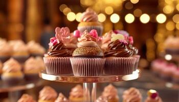 un' buongustaio al forno Cupcake con cioccolato glassatura, un' dolce indulgenza generato di ai foto