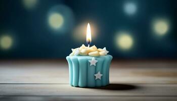 ardente candela si illumina compleanno torta, celebrazione di amore e tradizione generato di ai foto
