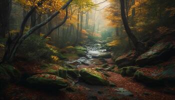 tranquillo autunno sentiero conduce per natura selvaggia mistero generato di ai foto