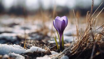 primavera bellezza nel natura croco fiori all'aperto generato di ai foto