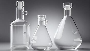trasparente bicchiere bottiglia pieno con scientifico liquido generato di ai foto