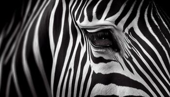 vicino su ritratto di a strisce zebra elegante bellezza generato di ai foto