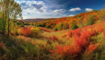 vivace autunno paesaggio foresta, prato, e montagna generato di ai foto