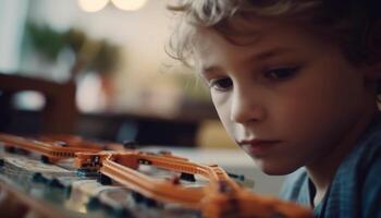bambini giocando musicale strumenti nel un' creativo musica laboratorio generato di ai foto