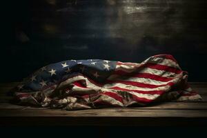 avvicinamento di un americano bandiera nel un' riga. memoriale giorno, indipendenza giorno, veterani giorno concetto. ai generativo foto
