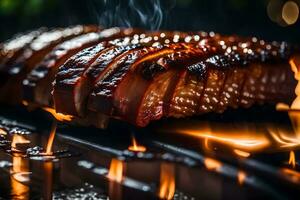 un' delizioso Immagine di bbq costole, con un' sfocato sfondo ai generato foto