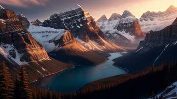 maestoso montagna scogliera a alba, tranquillo scena generato di ai foto
