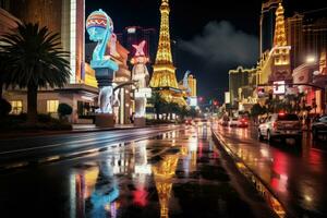 Visualizza di il striscia nel las Las Vegas, Nevada. las vegas è il maggior parte popoloso città nel il unito stati, las vegas striscia notte, ai generato foto