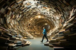 tunnel di libri. sfocato sfondo. libri e conoscenza concetto. generato di artificiale intelligenza foto