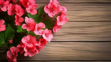 geranio pelargonium fiore su legna sfondo con copia spazio, ai generativo foto