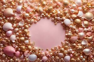 rosa oro perla conchiglia sfondo, perla conchiglia sfondo, oro perla sfondo, perla sfondo, conchiglia sfondo, ai generativo foto