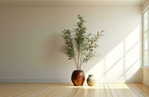 generativo ai, vuoto camera minimalista stile decorato con bianca calcestruzzo parete e pianta . foto