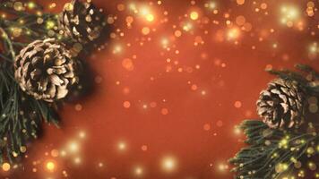 Natale albero e regalo scatola palle. bokeh ghirlande nel il sfocatura rosso d'oro sfondo. cubo bloccare per contenere il scopo di facendo. sviluppando idee per il nuovo anno 2024. Festival di celebrazione contento. foto