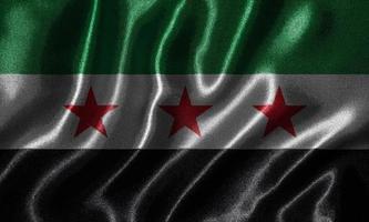 carta da parati della bandiera della siria e sventolando la bandiera del tessuto. foto