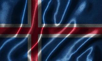 carta da parati con bandiera islandese e sventolando bandiera con tessuto. foto