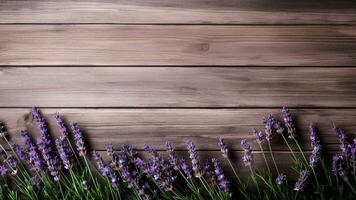 lavanda fiorire su legna sfondo con copia spazio, ai generativo foto