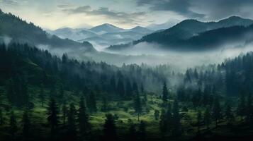 albero valle legna nebbia paesaggio ai generato foto