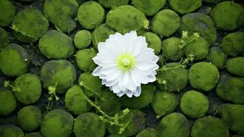 zen bianca verde fiore superiore Visualizza ai generato foto