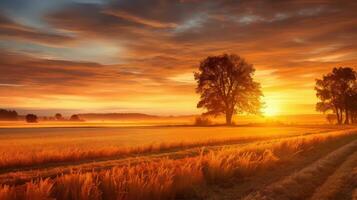 mattina autunno alba rurale paesaggio ai generato foto