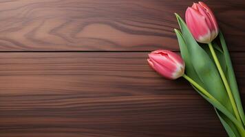 tulipano fiore fotografia su legna sfondo con copia spazio, ai generativo foto