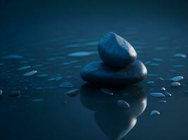 un' pochi ciottoli su il superficie di delicatamente increspatura blu acqua ai creare foto