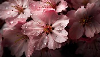 vivace rosa azalea fiorire con goccia di pioggia primo piano generato di ai foto