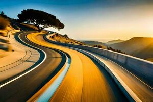 un' avvolgimento strada con un' albero nel il sfondo. ai-generato foto