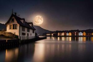 foto sfondo il Luna, acqua, case, il mare, il Luna, il cielo, il. ai-generato